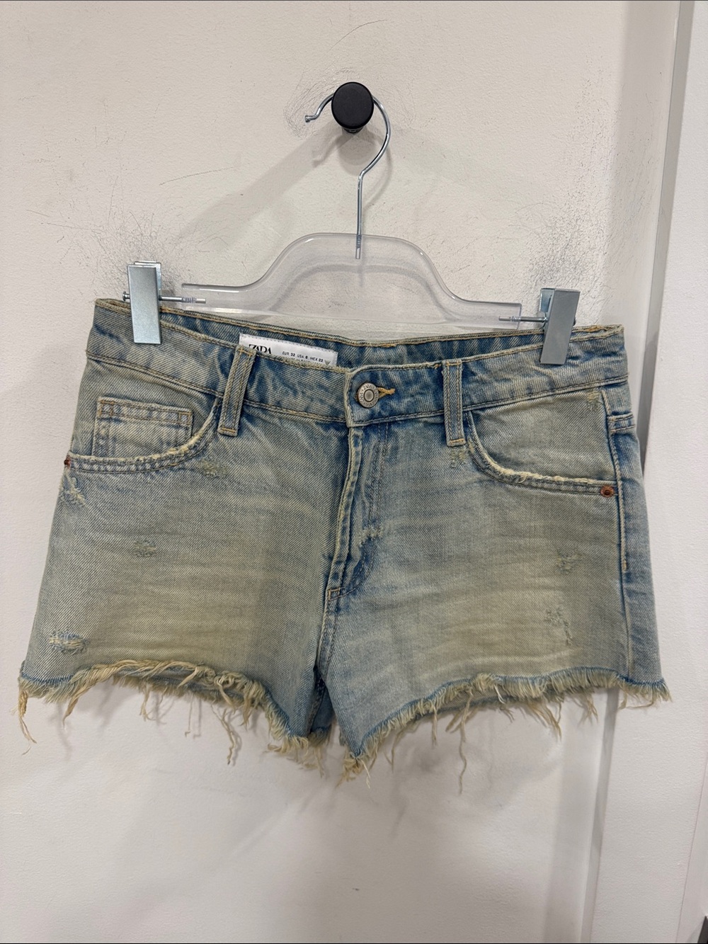 Zara Light Blue Distressed Denim Shorts
